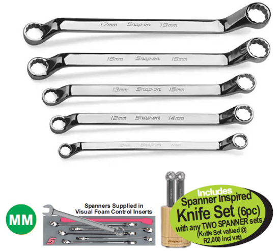 Get the Snap-on XXAUG225 DEEP 60° OFFSET Double Ring Spanner Set (10-19mm) for precision and access in tight spaces.