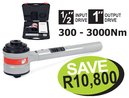 Get the Snap-on MTMB2200 Manual Torque Multiplier (XXSEP201) with 300-3000Nm range, 1/2" input, 1" output. Features compact design, high accuracy, robust construction, and includes a carrying case.