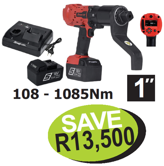 Get the Snap-on 1" 18V Cordless, Brushless Compact Torque Multiplier Kit (CTM800SSB) with a torque range of 108-1085Nm. Includes charger and batteries. Promo Code: XXSEP283.