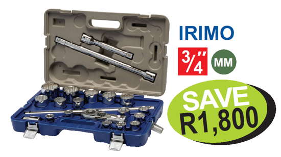 Get the Snap-on Blue 3/4" Socket & Accessory Set - 21pc (XXSEP212) with 16 Bihexagonal sockets, extensions, T-handle, and ratchet head. Comes in a high-density polyethylene storage box.