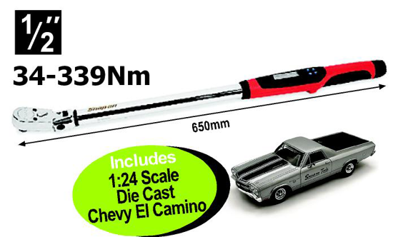 Get the Snap-on 1/2" Flex Head TechWrench (34-339Nm) with precise torque accuracy and multiple features. Includes a FREE 1:24 Scale Die Cast Chevy El Camino. Promo Code: XXSEP215.