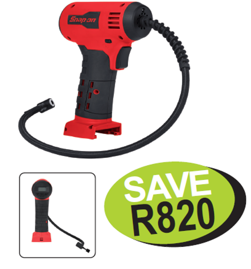 Get the Snap-on 18V Cordless, Brushless Inflator (Tool only) CTINF9010 on promotion! Features a 27" hose, inflates six tires to 35 PSI on one charge, auto shut-off, LED light, and easy-to-use controls. Promo code XXSEP286.
