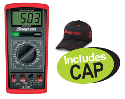 Get the Snap-on XXSEP260 Manual Ranging MultiMeter (EEDM503D) with a free CAP. Features a large LCD, ohm measure, continuity buzzer, diode function, DC/AC voltage/current measurement, and data hold. Perfect for automotive diagnostics.