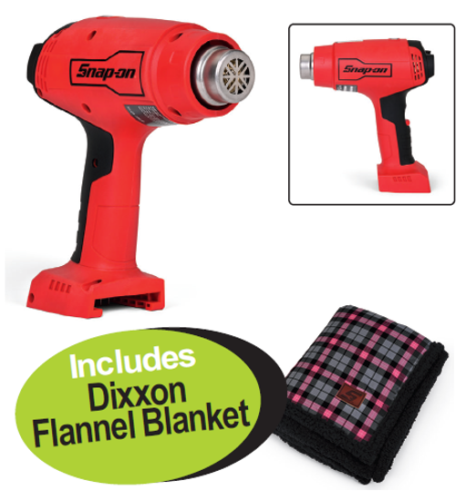 Get the Snap-on XXOCT281 18V Heat Gun Tool Only, a powerful and portable solution for remote tasks, featuring patented heating element switch logic and two-stage temperature control. Includes a Dixxon Flannel Blanket.