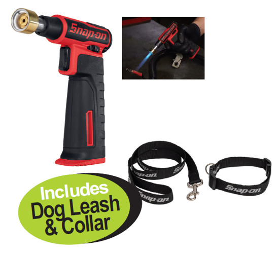 Get the Snap-on High-Power Butane Torch (XXOCT260) with one-handed operation, adjustable flame, and durable construction. Includes a free Snap-on Dog Leash & Collar.