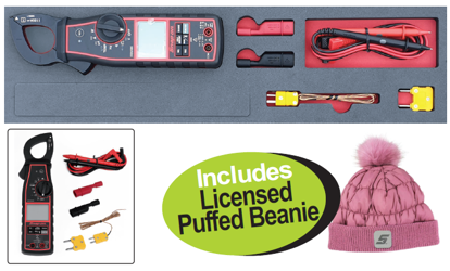 Get the Snap-on XXOCT267 Clamp on Multimeter with Foam Control Insert and a Licensed Puffed Beanie. Perfect for electrical diagnostics.