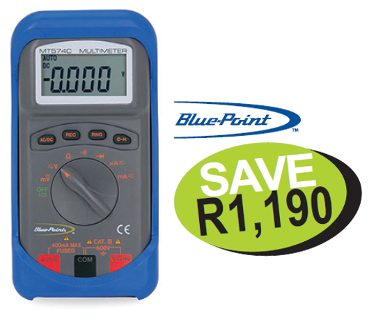 Get the Snap-on Blue Auto Ranging Meter (Promo Code: XXOCT212) with automatic and manual ranging, 4000 count LCD display, and robust protection. Measure Ohms, DC/AC Voltage, and DC current.