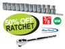 XXOCT232 3/8" Shallow Socket Set on Rail and Clips 6pt Sockets 8-19mm 50 percent off Ratchet