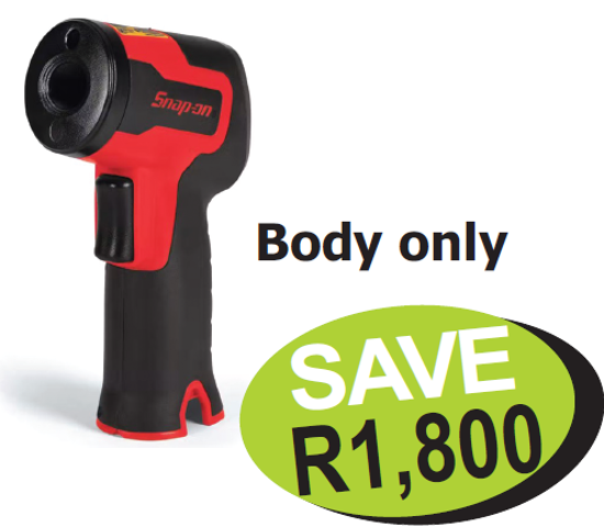 Get the Snap-on 14.4V Cordless Temperature Gun Body only CTG861DB, promo code XXNOV281. Features non-contact and contact temp options, -50-1,000 °C range, 35-hour run-time, and LCD display.