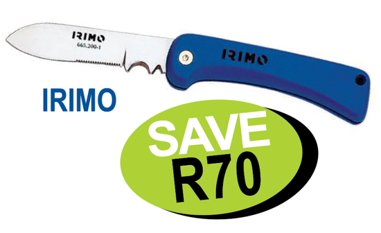 Get the IRIMO Electrician's Knife 200mm with a stainless steel blade and wire stripping recess. Folds into a durable plastic handle. Promo Code: XXOCT222.