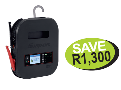 Get the Snap-on 6, 8 & 12V Portable Battery Charger Plus (XXOCT269) for AGM, Lead Acid, and Lithium Ion Phosphate batteries. Features a unique multi-stage charge cycle and stable power mode. Save R1,300!