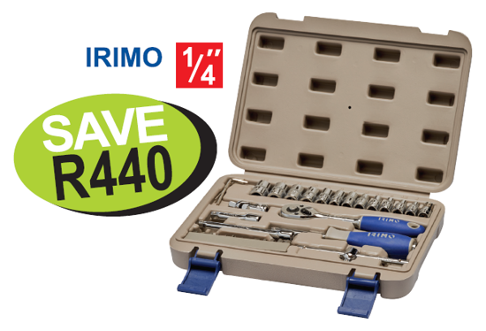 Get the Snap-on Blue IRIMO 1/4" 35pc Socket & Bit Set (XXNOV203) on promotion. Includes 6pt sockets, quick release ratchet, spinner handle, sliding T handle, universal joint, and screwdriver bits.