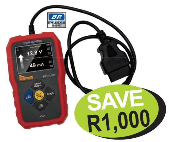 Get the Snap-on Blue Parasitic Draw (Drain) Monitor (POWPPDRAW) on promotion with promo code XXNOV269. Measures parasitic draw, 10A continuous current, Bluetooth data via Power Probe Link App, USB-C rechargeable, TFT display, and adjustable alarms.