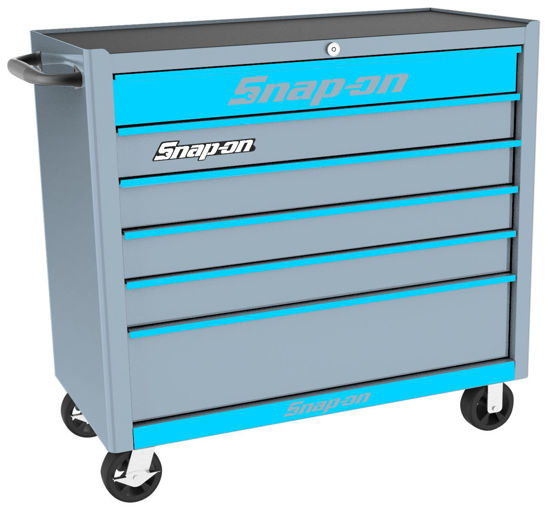 SNap-on - KRA2106KZUAT-T-WO - Wide 6Drw Roll Cab; Arctic Silver; Cyan Aluminium Trims and Cyan Fronts
